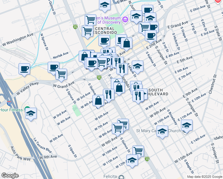 map of restaurants, bars, coffee shops, grocery stores, and more near 404 West 4th Avenue in Escondido