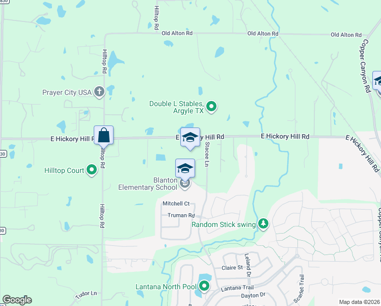 map of restaurants, bars, coffee shops, grocery stores, and more near 9601 Stacee Lane in Argyle