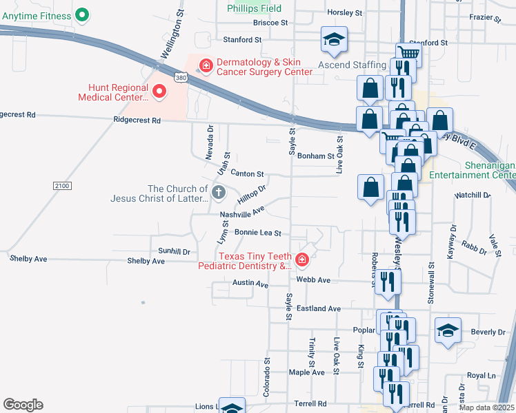 map of restaurants, bars, coffee shops, grocery stores, and more near 3402 Nashville Avenue in Greenville