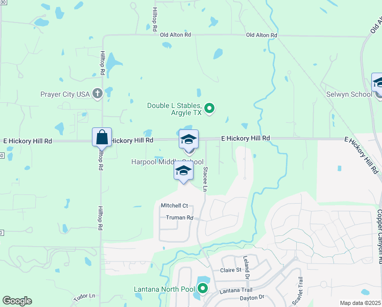 map of restaurants, bars, coffee shops, grocery stores, and more near 9601 Stacee Lane in Argyle