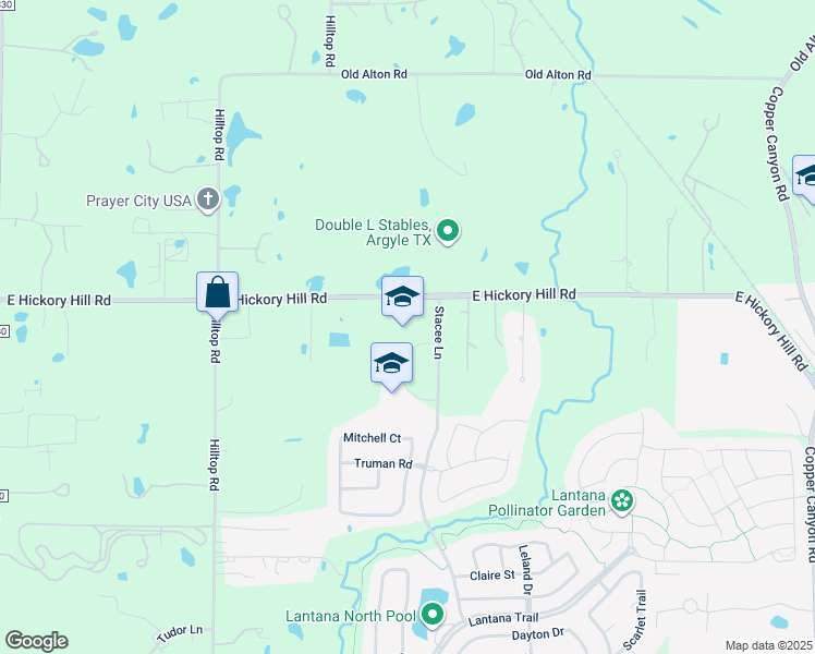 map of restaurants, bars, coffee shops, grocery stores, and more near 9601 Stacee Lane in Argyle