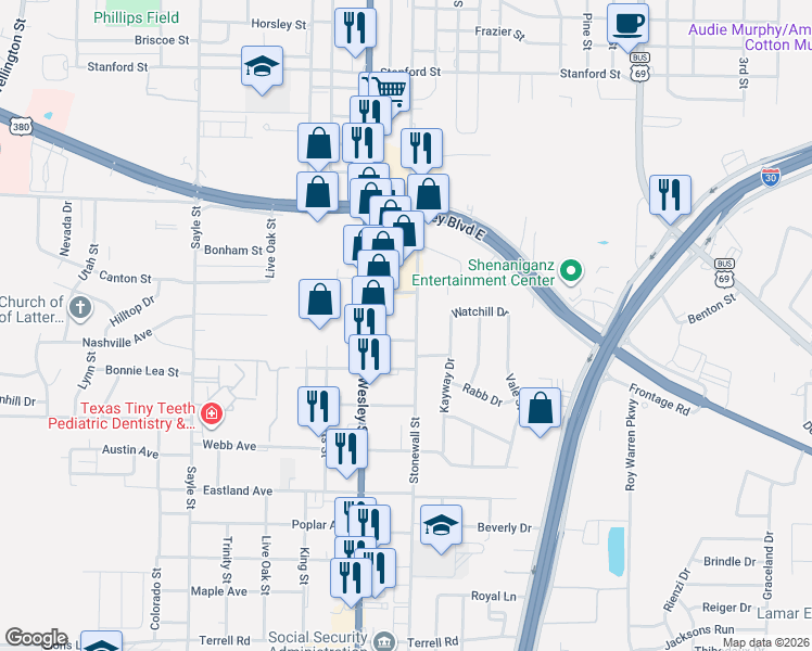 map of restaurants, bars, coffee shops, grocery stores, and more near 5206 Stonewall Street in Greenville