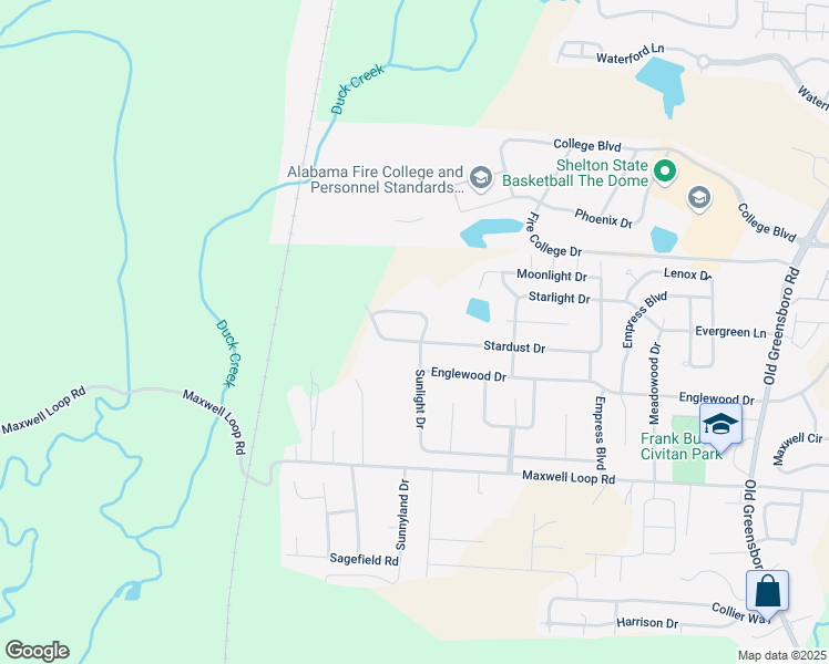 map of restaurants, bars, coffee shops, grocery stores, and more near 2726 Stardust Drive in Tuscaloosa