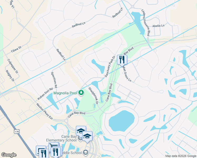 map of restaurants, bars, coffee shops, grocery stores, and more near 325 Sanctuary Park Drive in Summerville