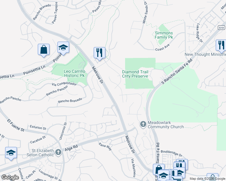 map of restaurants, bars, coffee shops, grocery stores, and more near 6393 Paseo Descanso in Carlsbad
