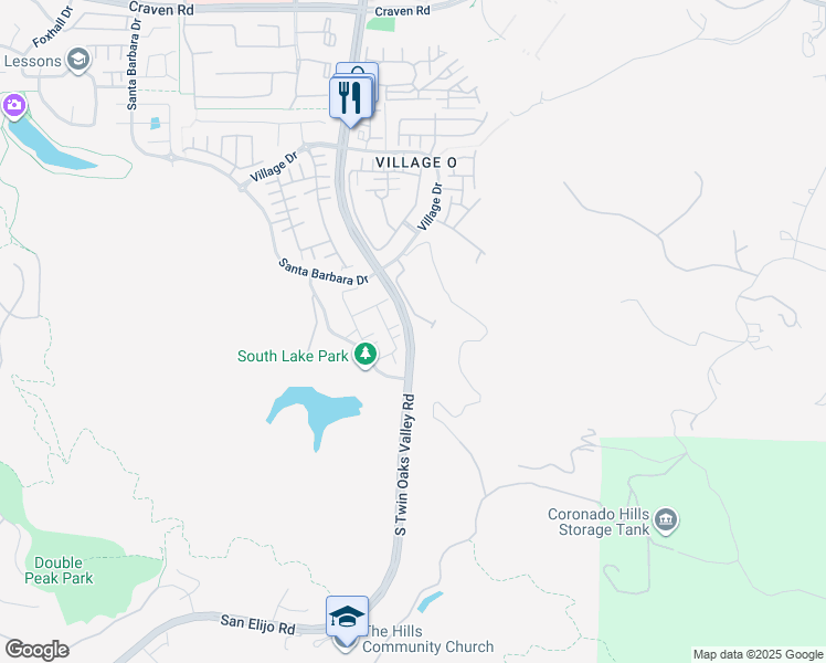 map of restaurants, bars, coffee shops, grocery stores, and more near 1259 South Twin Oaks Valley Road in San Marcos