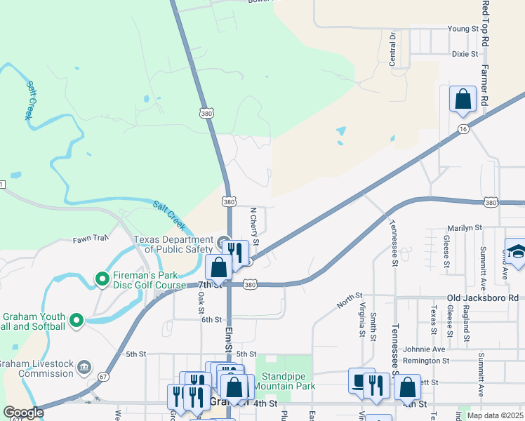 map of restaurants, bars, coffee shops, grocery stores, and more near 117 Walker Street in Graham