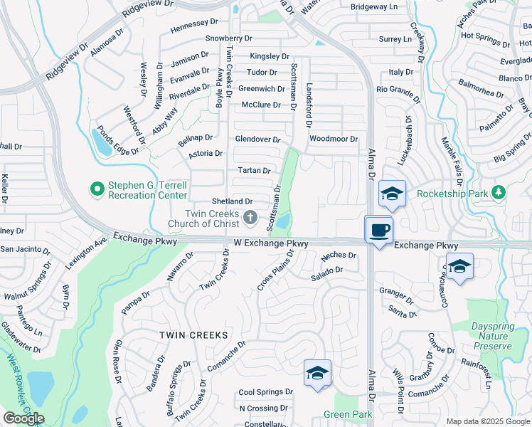 map of restaurants, bars, coffee shops, grocery stores, and more near 1410 Wallace Drive in Allen