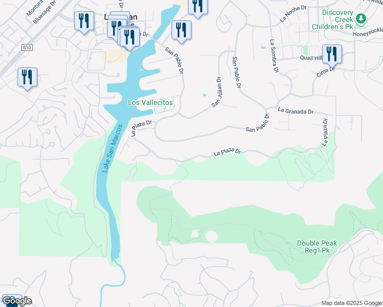 map of restaurants, bars, coffee shops, grocery stores, and more near 1561 La Plaza Drive in San Marcos