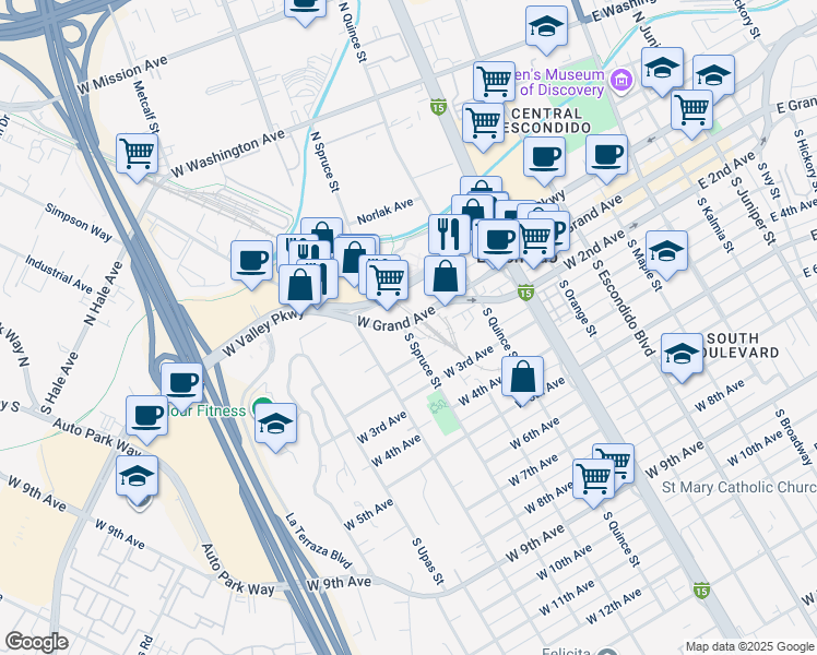 map of restaurants, bars, coffee shops, grocery stores, and more near 755 West Grand Avenue in Escondido