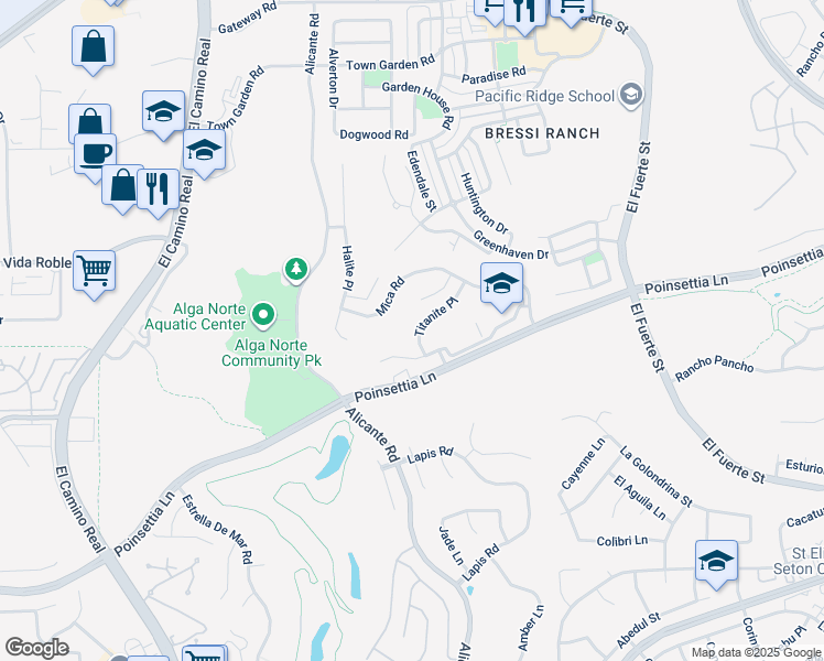 map of restaurants, bars, coffee shops, grocery stores, and more near 6679 Titanite Place in Carlsbad