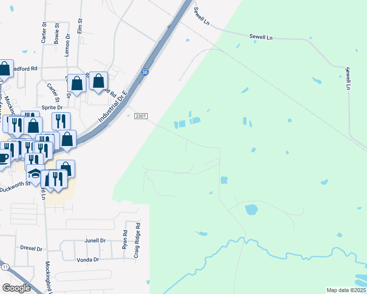 map of restaurants, bars, coffee shops, grocery stores, and more near 1252 County Road 2307 in Sulphur Springs