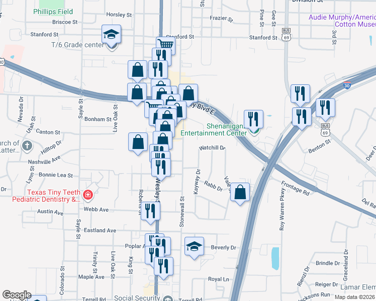 map of restaurants, bars, coffee shops, grocery stores, and more near 5308 Kayway Drive in Greenville