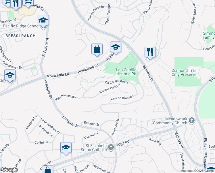 map of restaurants, bars, coffee shops, grocery stores, and more near 2870 Rancho Pancho in Carlsbad