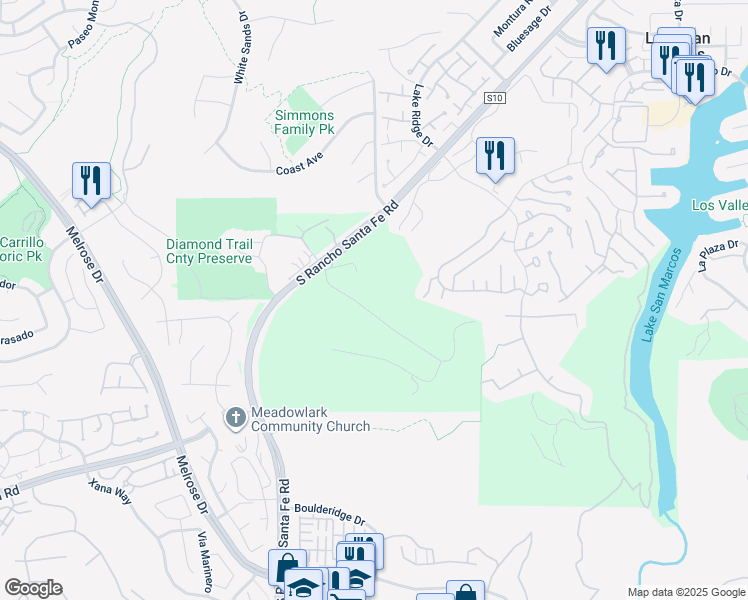 map of restaurants, bars, coffee shops, grocery stores, and more near 1710 Via Allondra in San Marcos