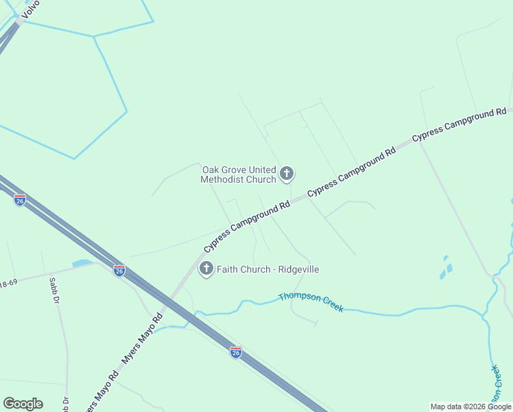 map of restaurants, bars, coffee shops, grocery stores, and more near 1254 Cypress Campground Road in Ridgeville