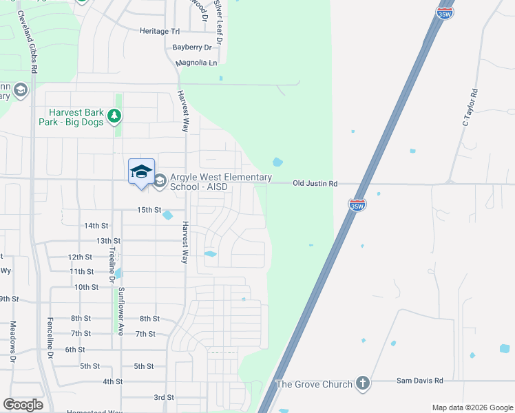 map of restaurants, bars, coffee shops, grocery stores, and more near 1460 Old Justin Road in Argyle