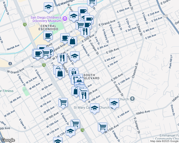 map of restaurants, bars, coffee shops, grocery stores, and more near 103 East 6th Avenue in Escondido