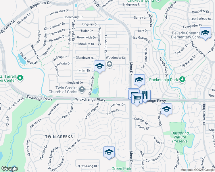 map of restaurants, bars, coffee shops, grocery stores, and more near 1243 Wiltshire Drive in Allen