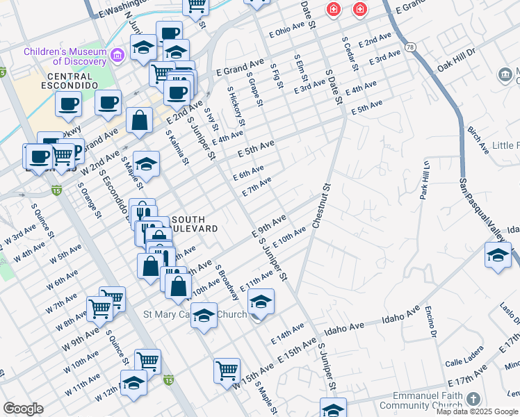 map of restaurants, bars, coffee shops, grocery stores, and more near 331 East 8th Avenue in Escondido