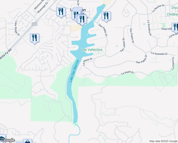 map of restaurants, bars, coffee shops, grocery stores, and more near 1454 La Plaza Drive in San Marcos