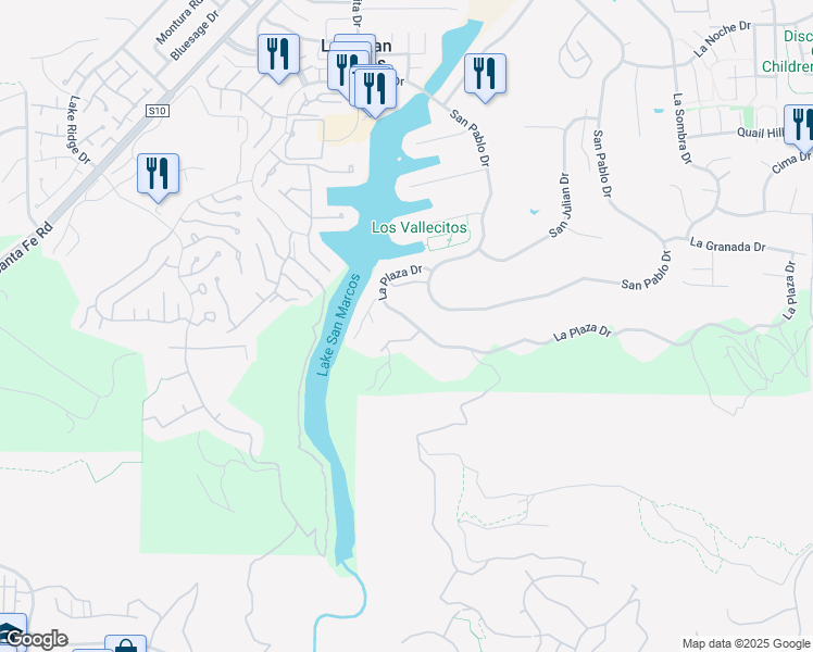 map of restaurants, bars, coffee shops, grocery stores, and more near 1454 La Plaza Drive in San Marcos