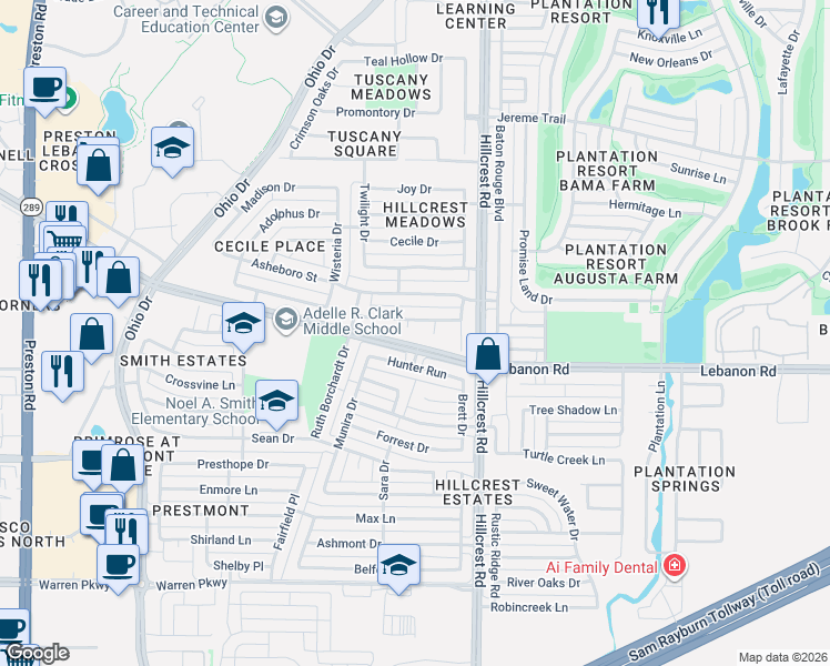 map of restaurants, bars, coffee shops, grocery stores, and more near 4704 Lotus Circle in Frisco