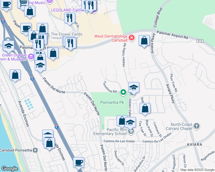 map of restaurants, bars, coffee shops, grocery stores, and more near 1038 Turnstone Road in Carlsbad