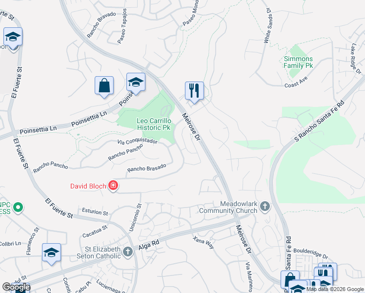 map of restaurants, bars, coffee shops, grocery stores, and more near 6365 Paseo Aspada in Carlsbad