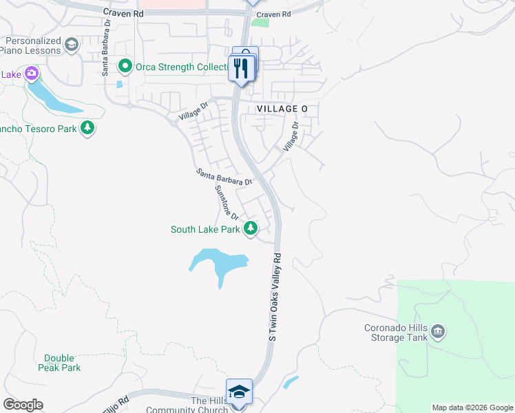 map of restaurants, bars, coffee shops, grocery stores, and more near 899 Slate Street in San Marcos