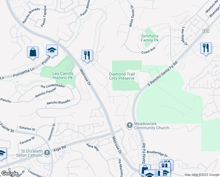 map of restaurants, bars, coffee shops, grocery stores, and more near 6452 Paseo Cerro in Carlsbad