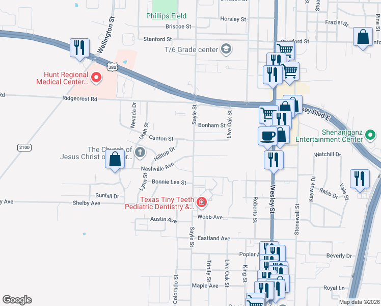 map of restaurants, bars, coffee shops, grocery stores, and more near 3306 Nashville Avenue in Greenville