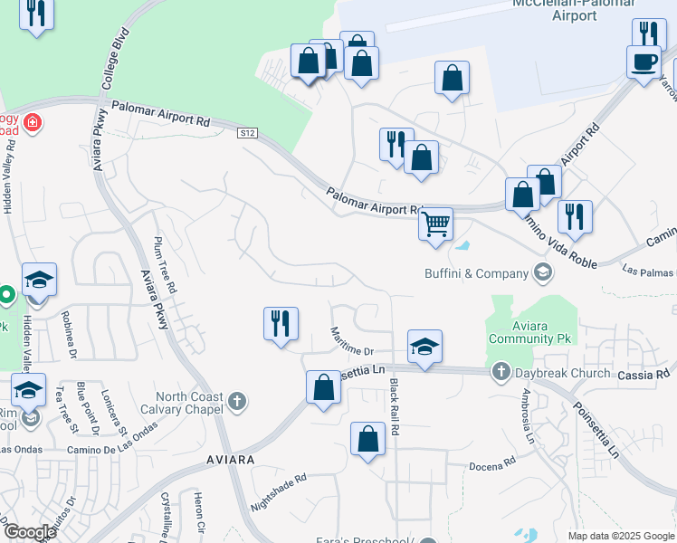map of restaurants, bars, coffee shops, grocery stores, and more near 6438 Agate Way in Carlsbad