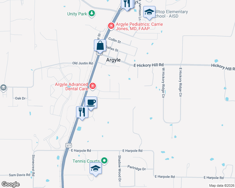 map of restaurants, bars, coffee shops, grocery stores, and more near 301 Oregon Trail in Argyle