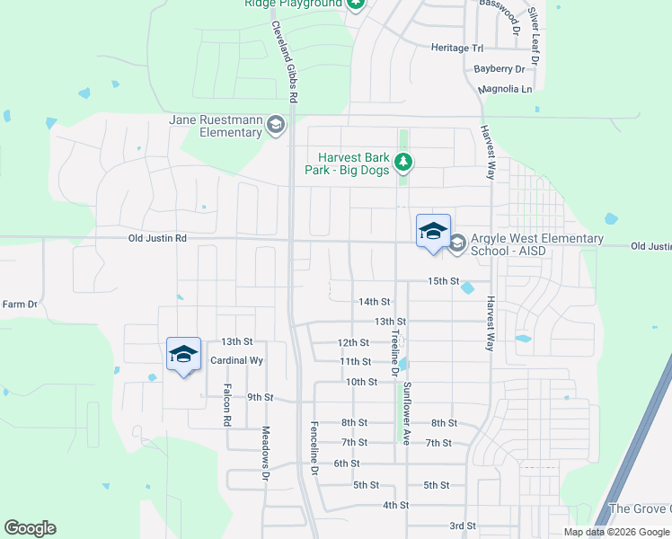 map of restaurants, bars, coffee shops, grocery stores, and more near 1505 Lavender Lane in Argyle
