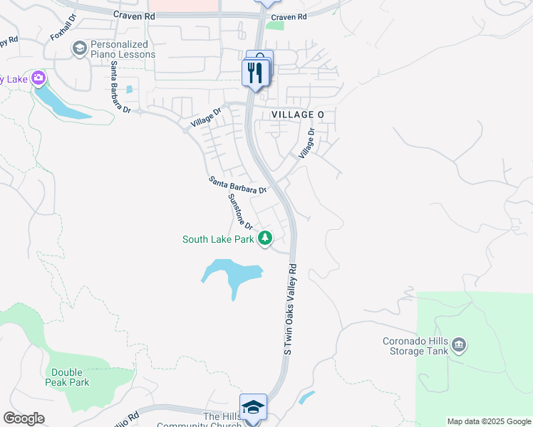map of restaurants, bars, coffee shops, grocery stores, and more near 147 Diamante Road in San Marcos