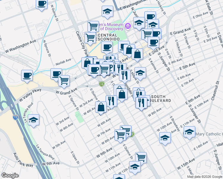 map of restaurants, bars, coffee shops, grocery stores, and more near 404 West 4th Avenue in Escondido