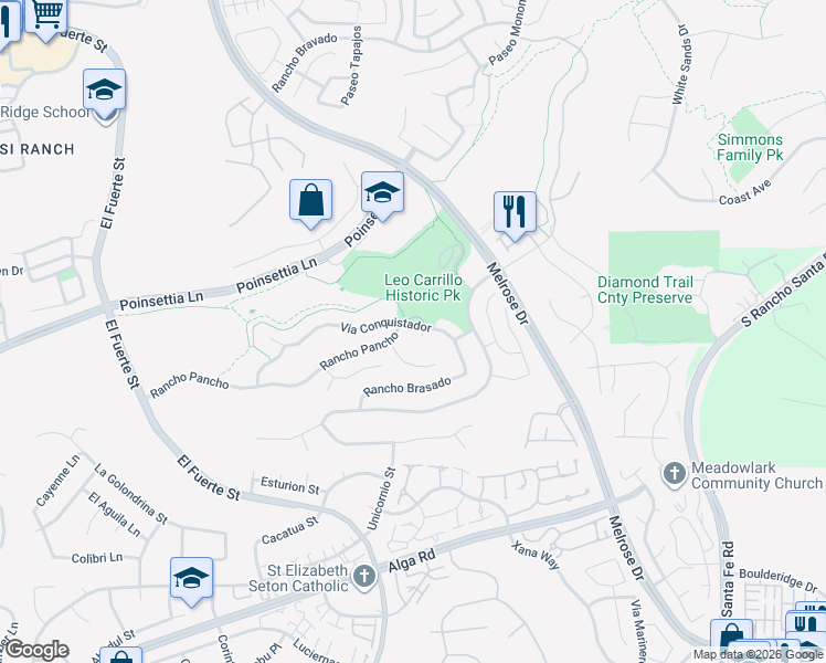 map of restaurants, bars, coffee shops, grocery stores, and more near 6375 Paseo Potrero in Carlsbad