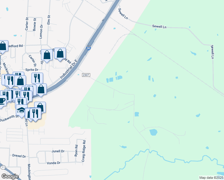 map of restaurants, bars, coffee shops, grocery stores, and more near 1252 County Road 2307 in Sulphur Springs