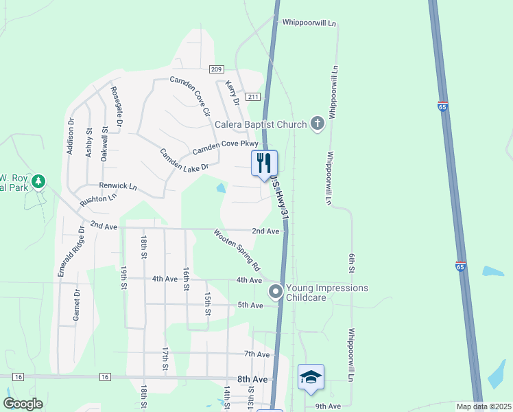 map of restaurants, bars, coffee shops, grocery stores, and more near 201 Hampton Drive in Calera