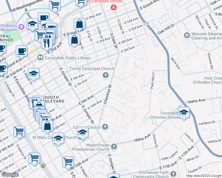 map of restaurants, bars, coffee shops, grocery stores, and more near 912 Chestnut Street in Escondido