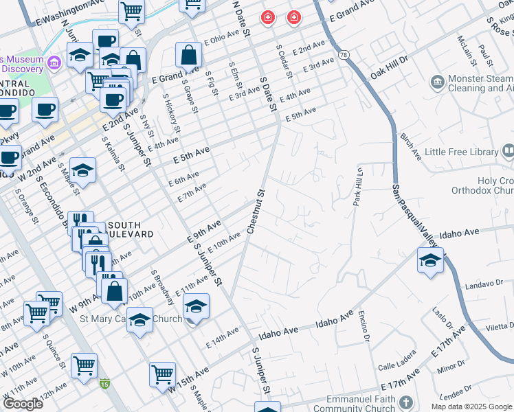 map of restaurants, bars, coffee shops, grocery stores, and more near 912 Chestnut St in Escondido