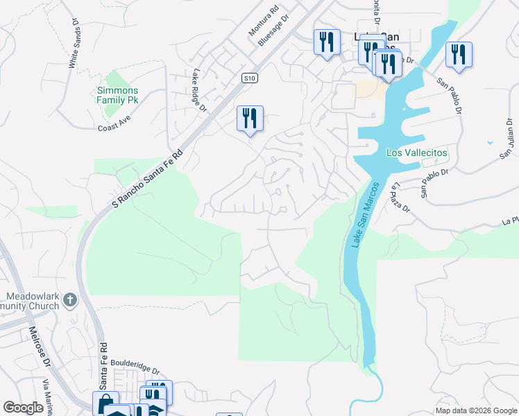 map of restaurants, bars, coffee shops, grocery stores, and more near 1219 Via San Jacinto in San Marcos