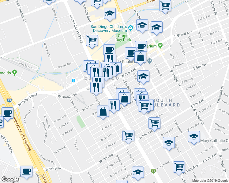 map of restaurants, bars, coffee shops, grocery stores, and more near 404 West 4th Avenue in Escondido