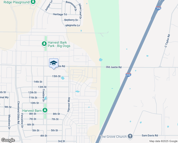 map of restaurants, bars, coffee shops, grocery stores, and more near 1460 Old Justin Road in Argyle