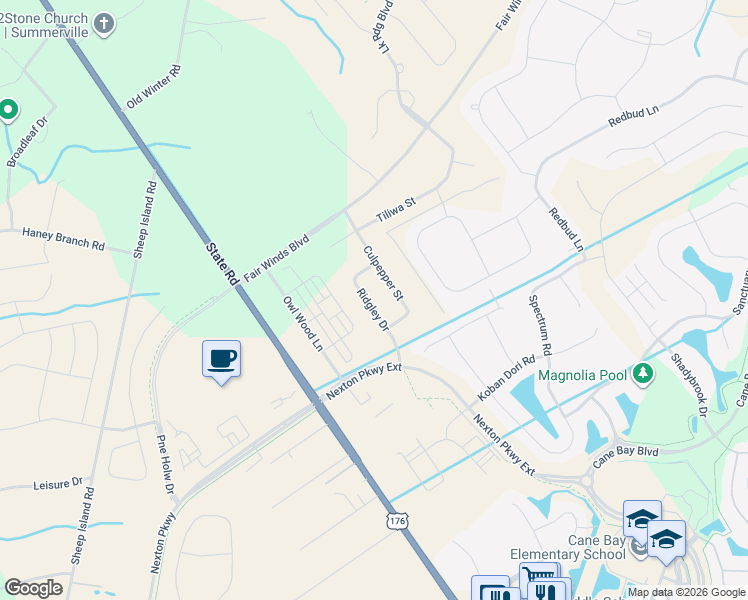 map of restaurants, bars, coffee shops, grocery stores, and more near 100 Oyama Road in Summerville