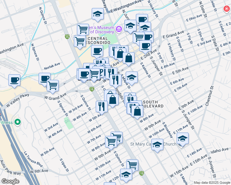 map of restaurants, bars, coffee shops, grocery stores, and more near 317 West 4th Avenue in Escondido