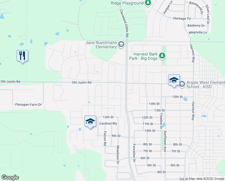 map of restaurants, bars, coffee shops, grocery stores, and more near 1505 Bunting Drive in Bartonville