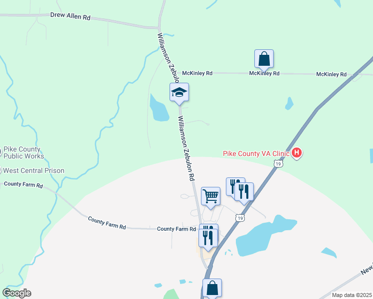 map of restaurants, bars, coffee shops, grocery stores, and more near 465 Williamson Zebulon Road in Williamson