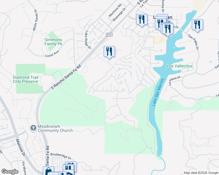 map of restaurants, bars, coffee shops, grocery stores, and more near 1273 Via Rafael in San Marcos